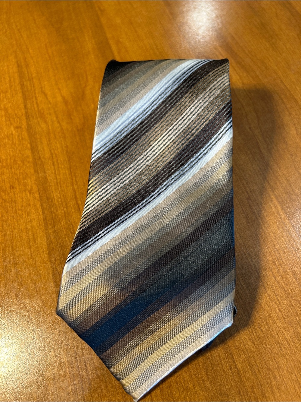 John Ashford Men’s Striped Tie in Brown and Blue 100% polyester